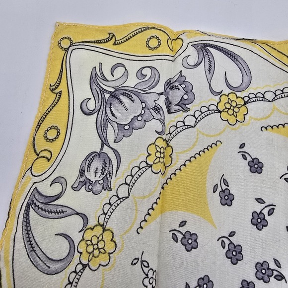 Vintage FLOWERS Ladies Handkerchief Hanky Floral Yellow - Picture 4 of 7